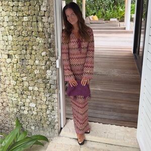 12th Tribe Palermo Pink Crochet Plunge Maxi Dress